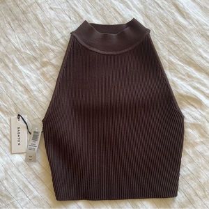 NWT Aritzia Babaton XS Sculpt Knit Cropped Halter Top in Coffee Bean